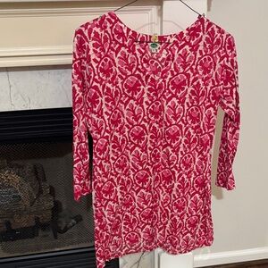 Pink Floral Women's tunic top or mini dress. Beautiful and soft 100% cotton
